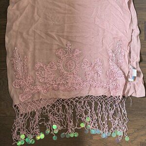 Sue Wong SILK Scarf Dress Shawl Pink Mauve Rose Sheer Sequin Long runner Fancy 1